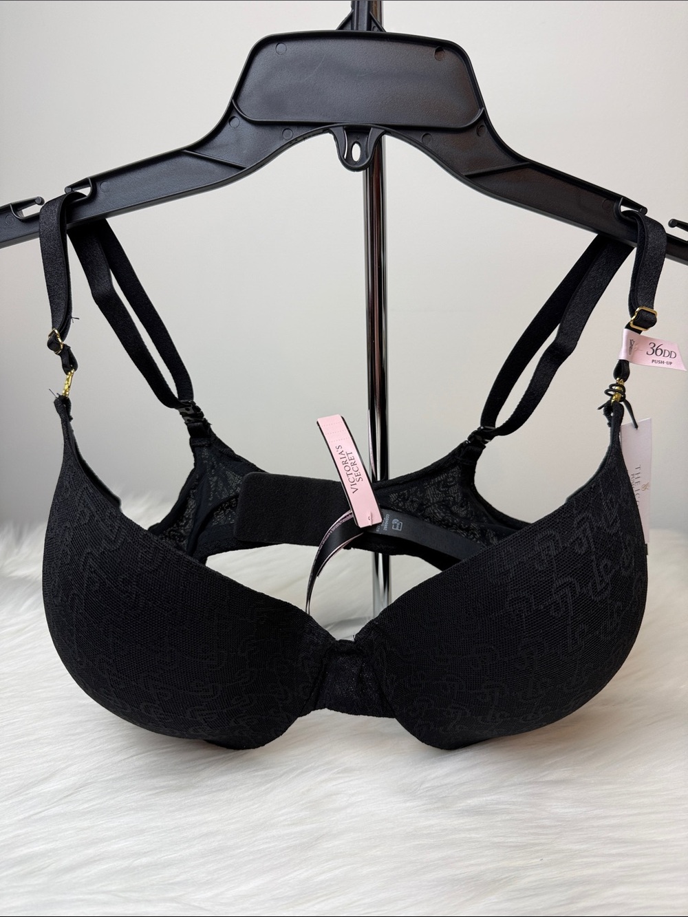NWT VERY SEXY Icon by Victoria's Secret Push-Up Demi Bra Logo Lace Black